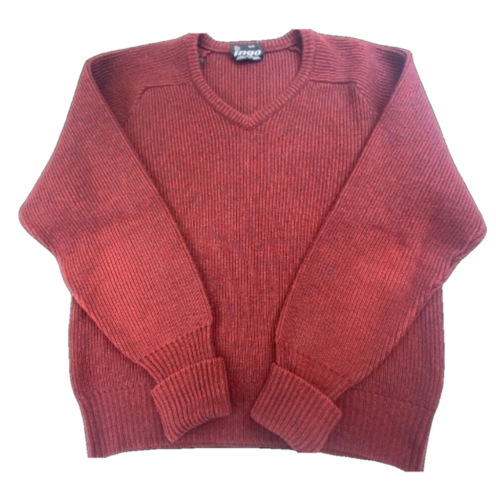 Vintage Ingo Sweater Wool Blend Classic V-Neck Long Sleeves Maroon Men’s Small